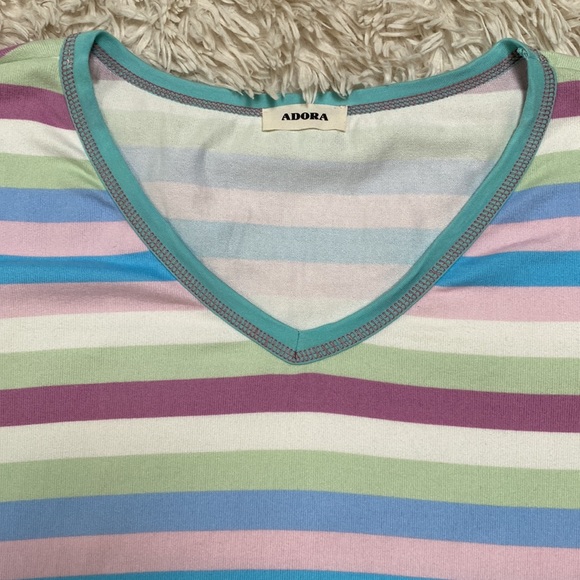 Adora Striped V-Neck Top 💗 Aqua Mint Purple Pink & Cream - Picture 7 of 13